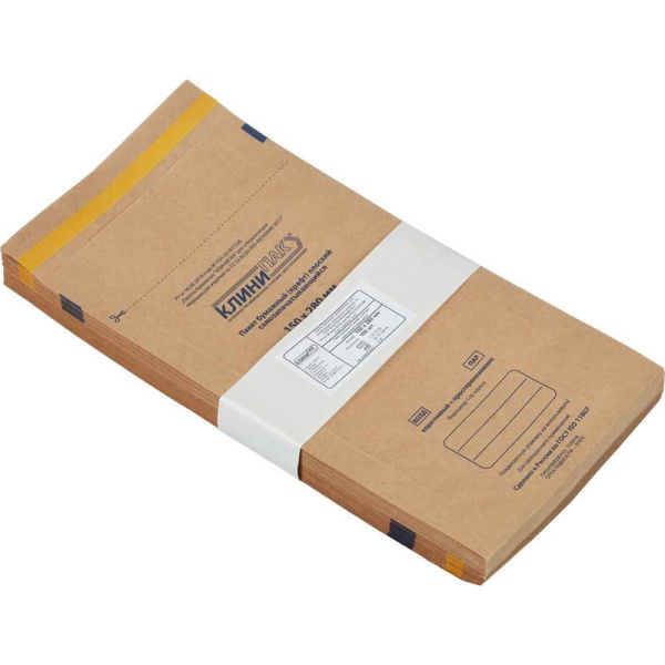 Пакеты для стерилизации Клинипак бумажные коричневые 150х280мм 100шт